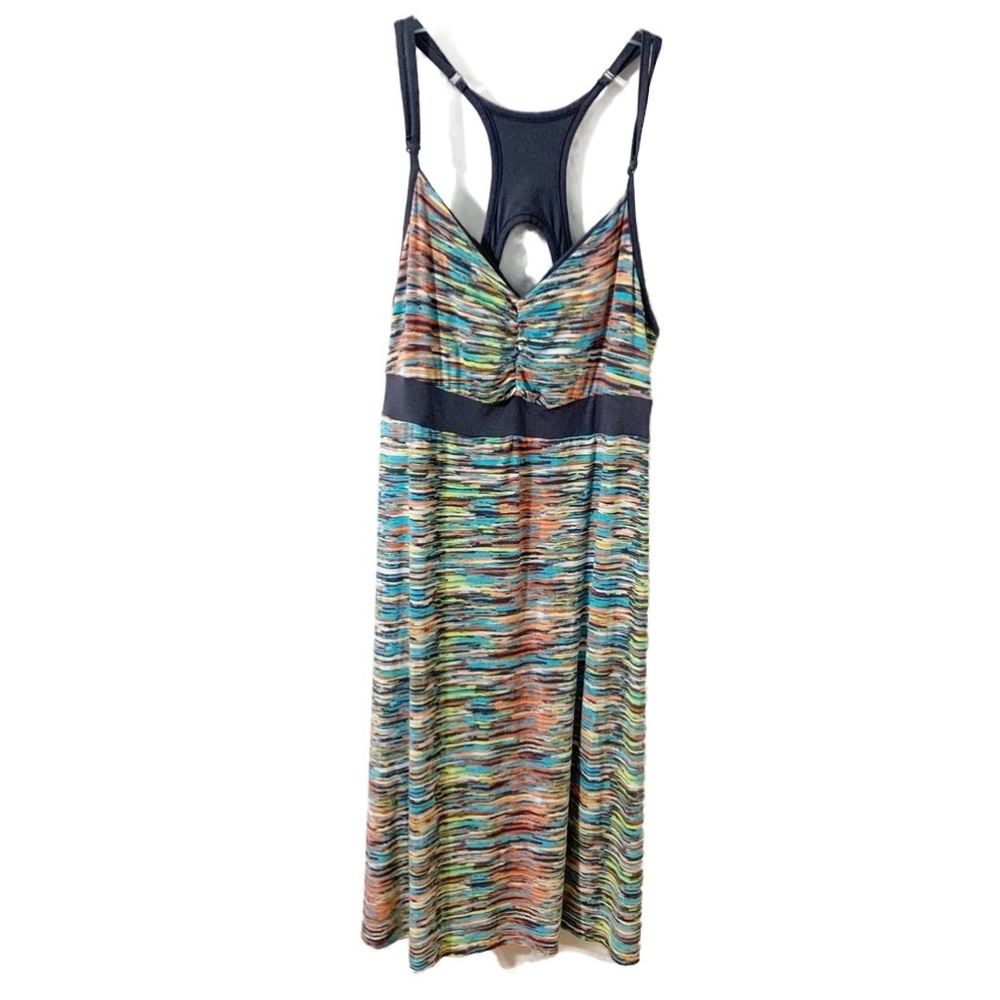 Dakini Multi Colored Stretch Dress Racerback with Cutout Banded Waistline Midi